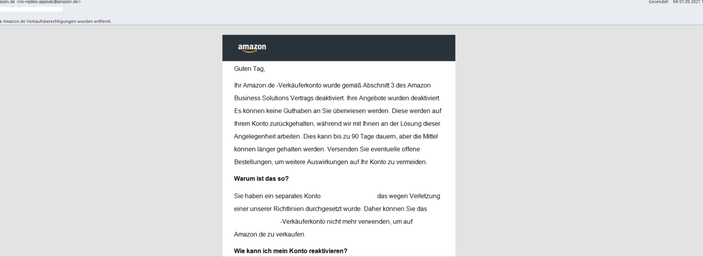 Amazon entfernt Verkaufsberechtigungen wegen Verknüpfung mit einem anderen Konto