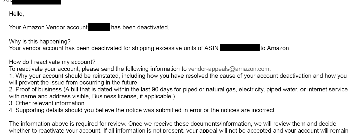 Amazon Vendor Account deaktiviert – was tun